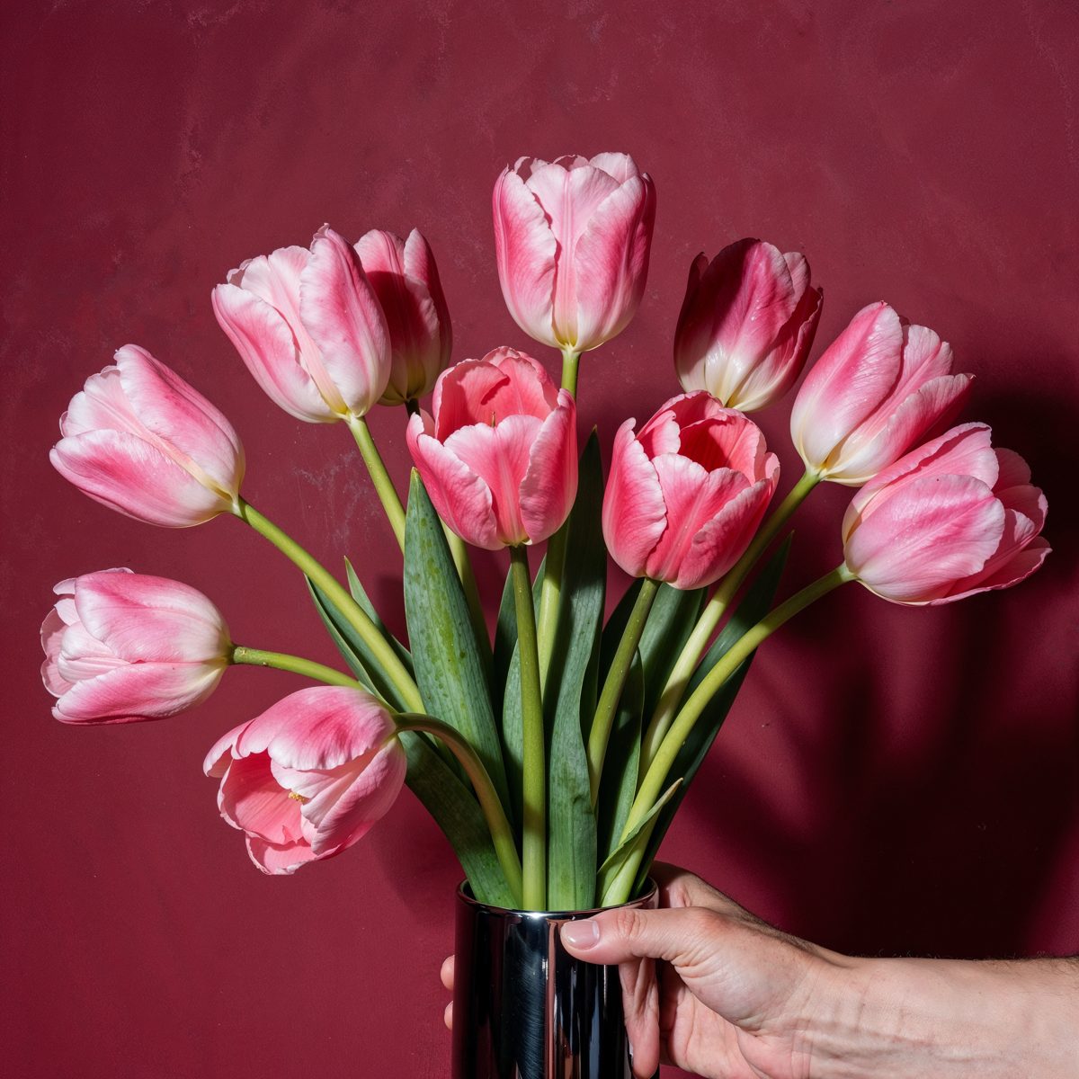 Tulips Against Crimson